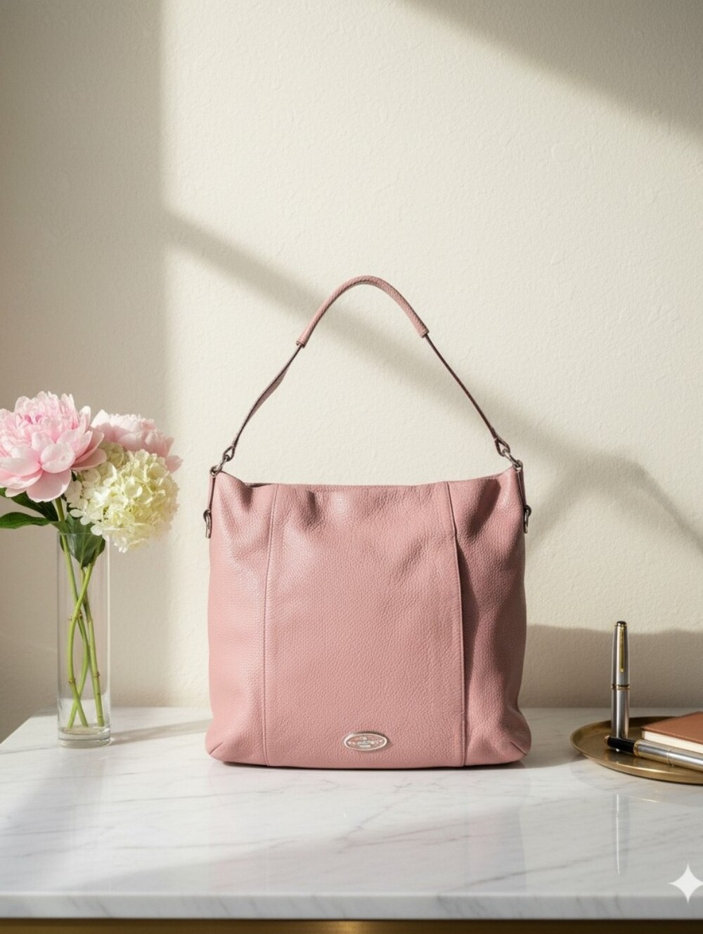 Coach Dusty Pink Pebbled Leather Shoulder Bag